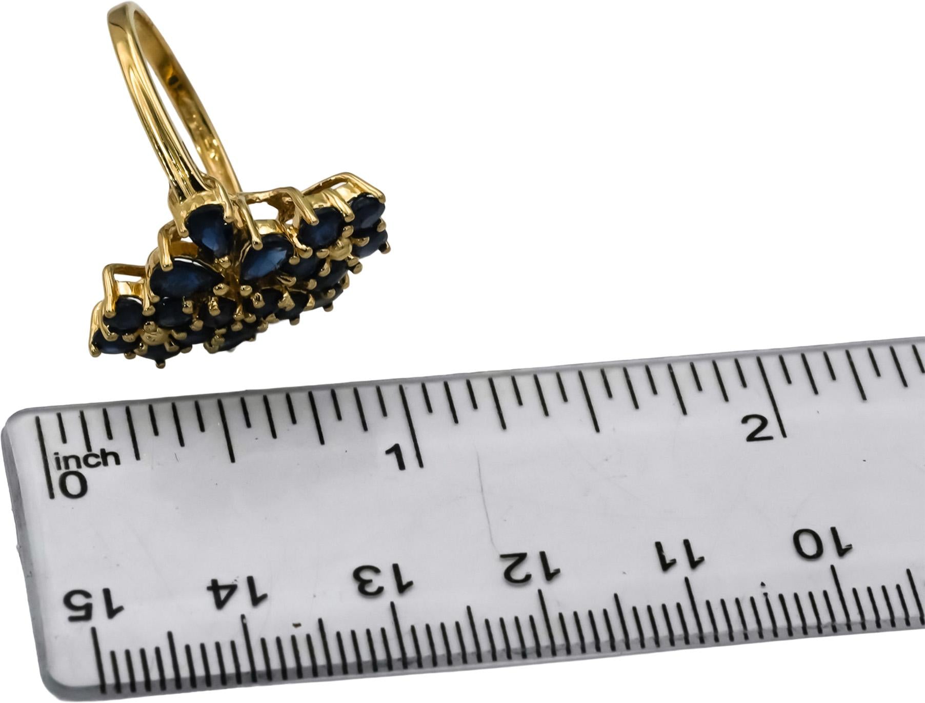 14k Yellow Gold Pear and Round Blue Sapphire Cluster Cocktail Ring 2.0CT Size 8