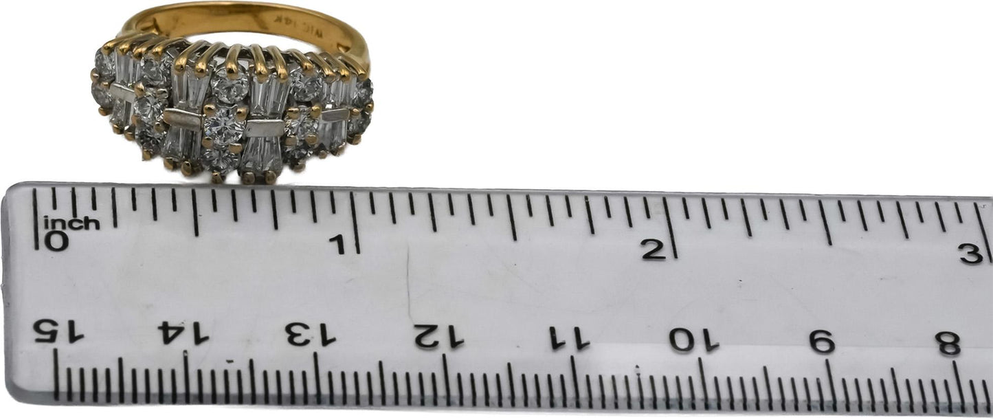 14k Yellow Gold Round and Baguette Diamond Cluster Ring 2.0CT Size 7.25