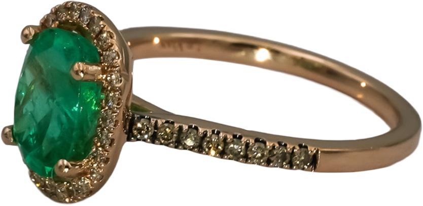 LE VIAN 14k Rose Gold Emerald and Diamond Cocktail Ring 2.26CT Size 7