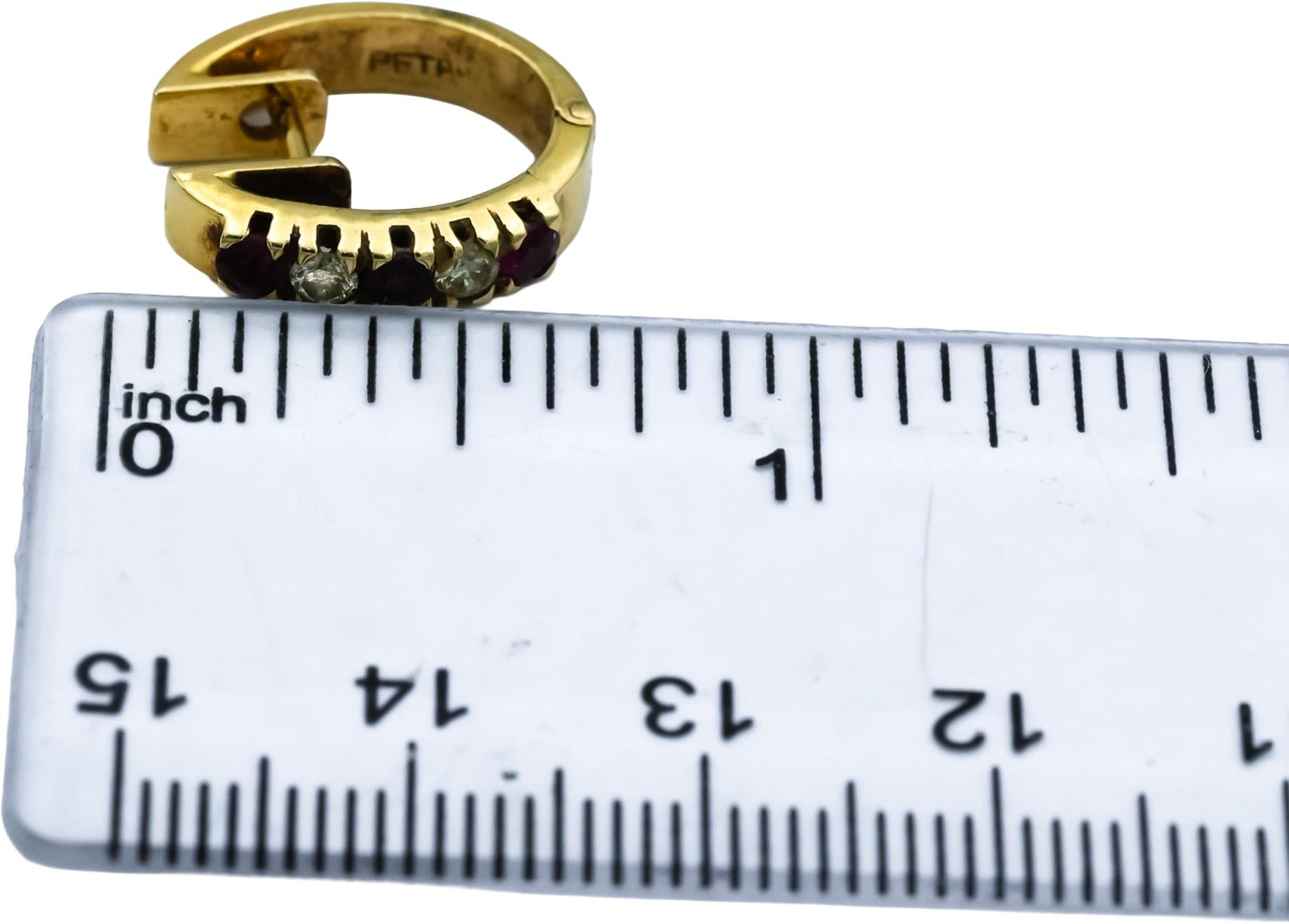 14k Yellow Gold Diamond and Ruby Hoop Huggie Earrings 0.50CT