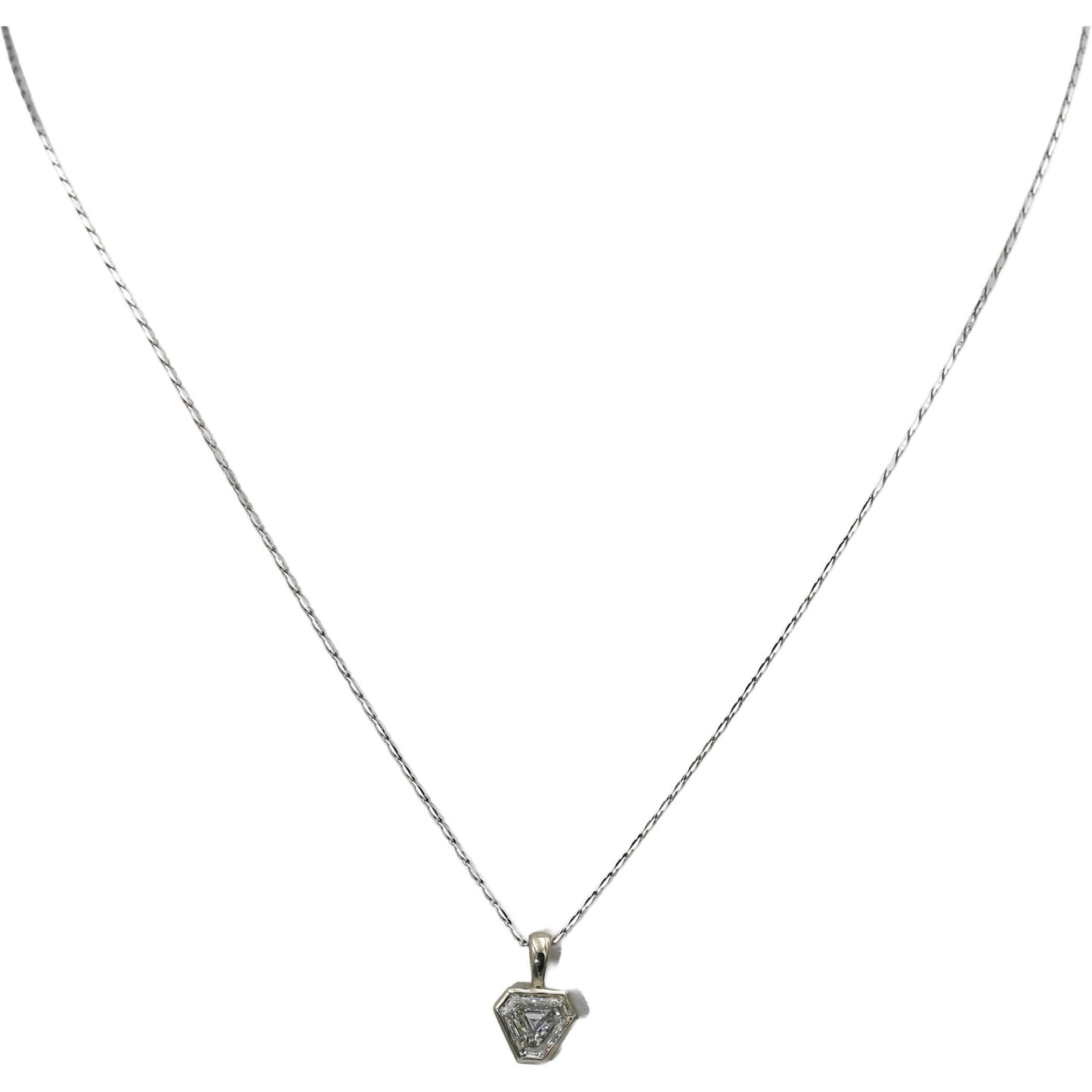 14k White Gold SI1/G Step Trillion Cut Diamond Pendant Necklace 1.01CT