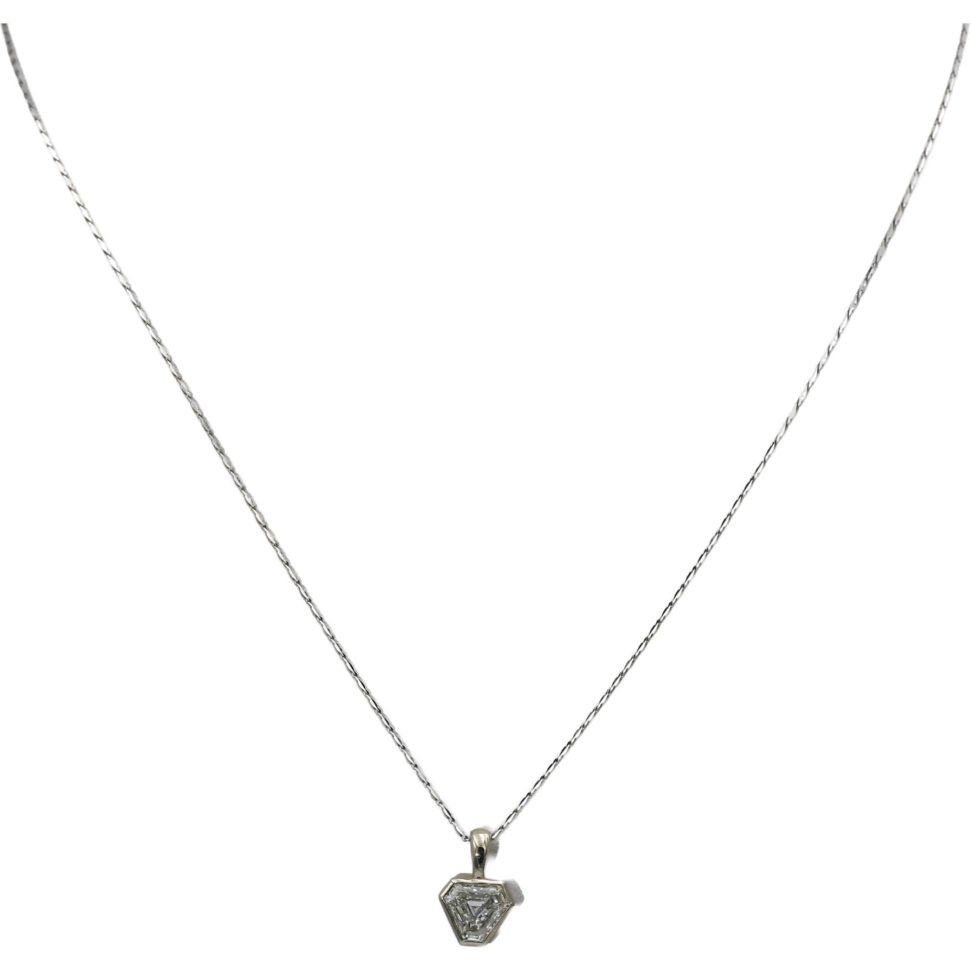 14k White Gold SI1/G Step Trillion Cut Diamond Pendant Necklace 1.01CT