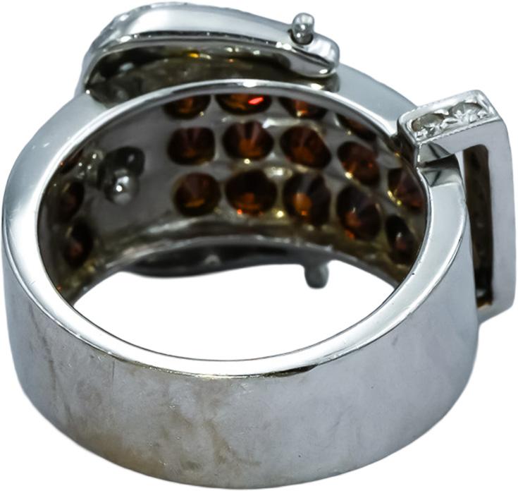 14k White Gold VS White and Irradiated Orange Diamond Buckle Ring 2.0CT Size 6