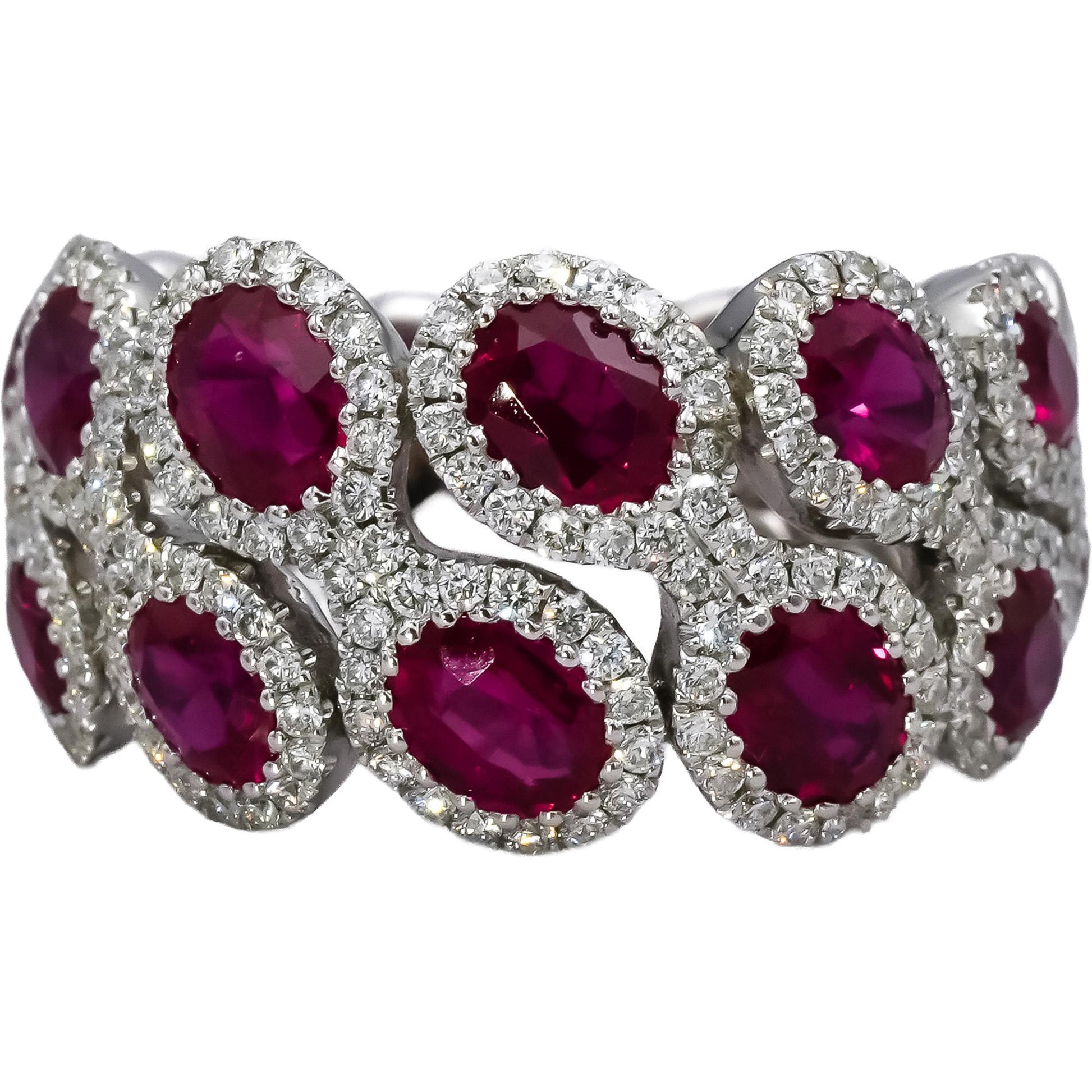 14k White Gold Round Diamond Oval Ruby Band Ring 4.71CT Size 7.5