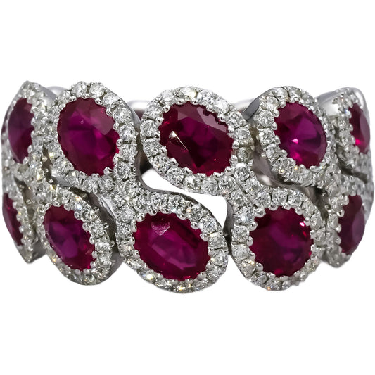 14k White Gold Round Diamond Oval Ruby Band Ring 4.71CT Size 7.5