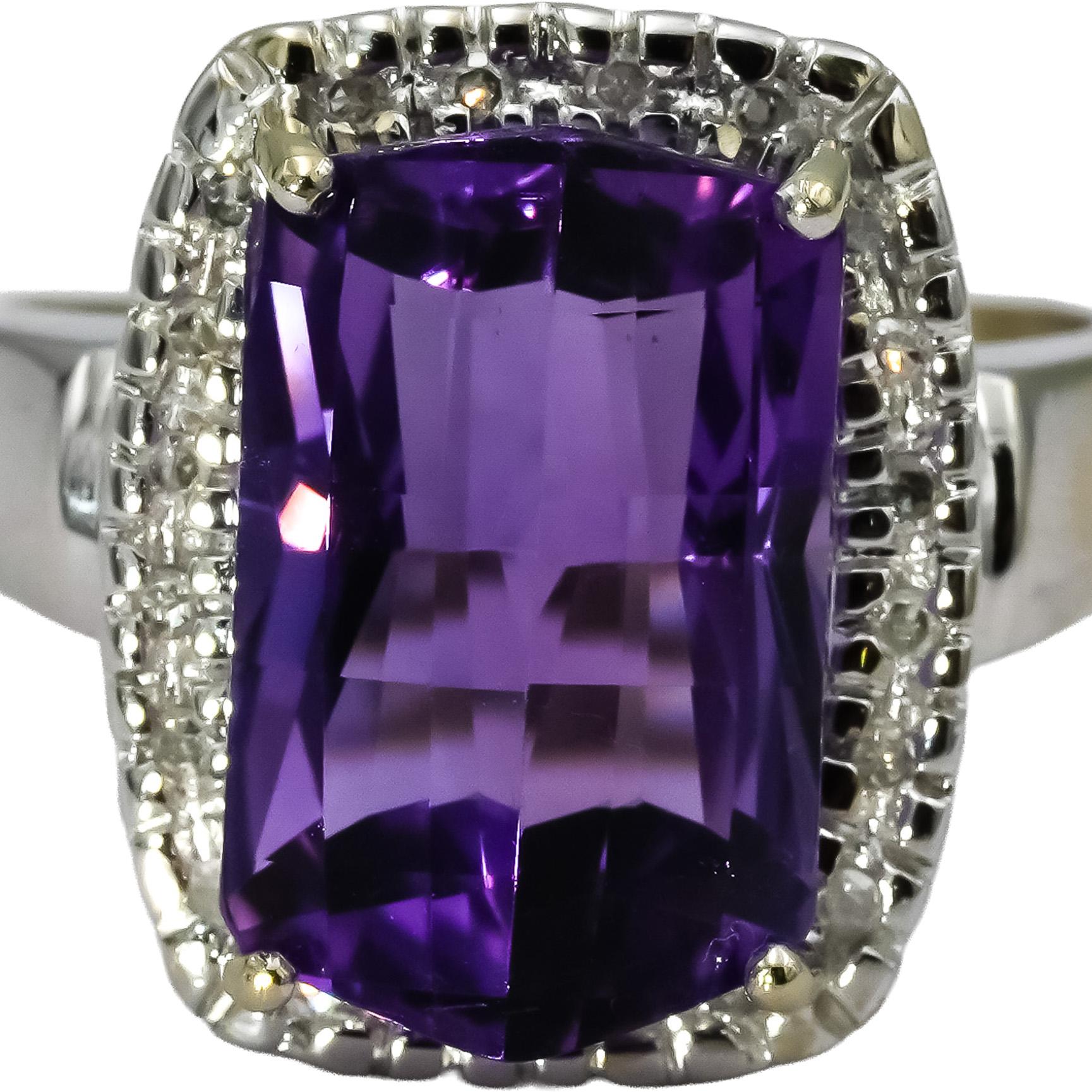 14k White Gold Diamond and Amethyst Cocktail Ring 8.17CT Size 7.75