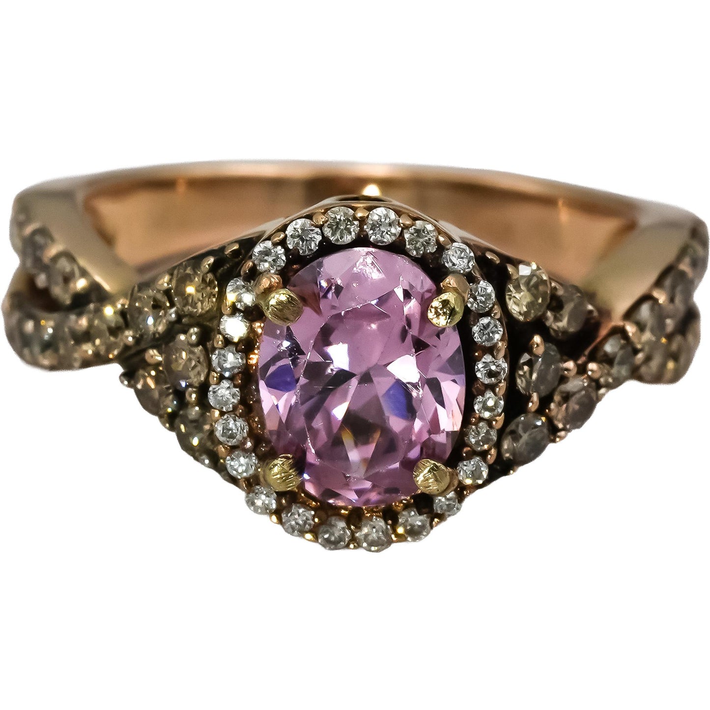 LE VIAN 18k Rose Gold Diamond and Pink Quartz Cocktail Ring 0.60CT Size 6.25