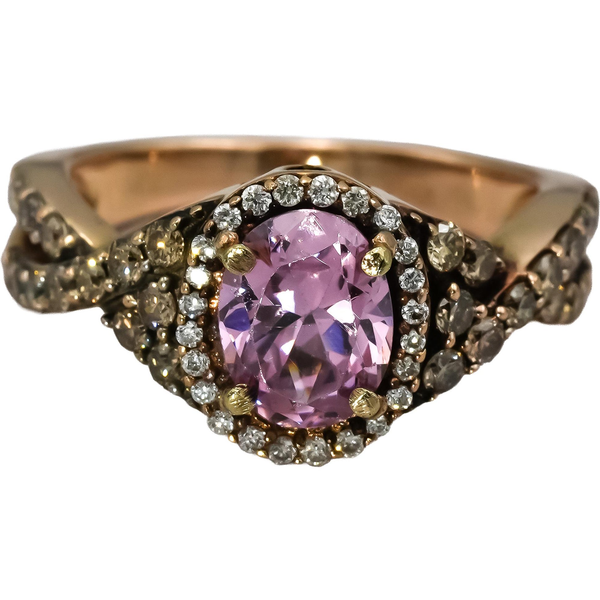 LE VIAN 18k Rose Gold Diamond and Pink Quartz Cocktail Ring 0.60CT Size 6.25