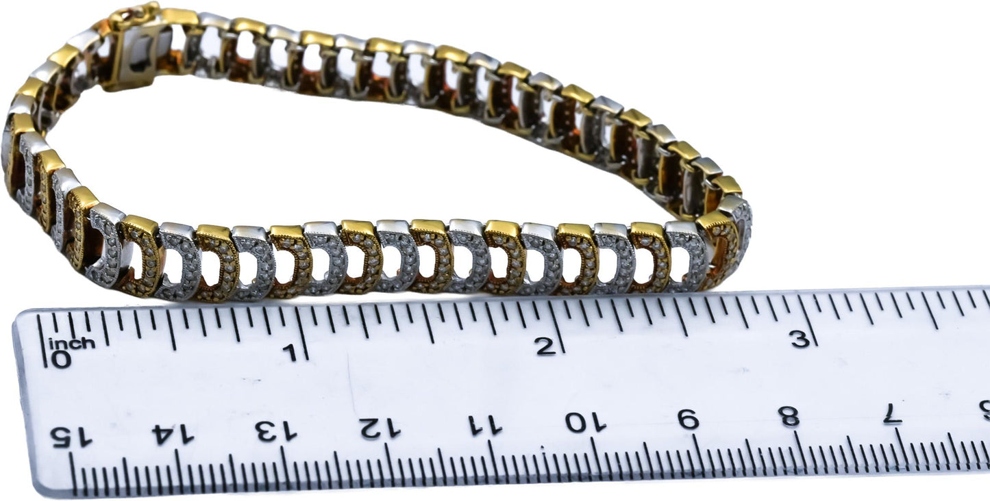 18k Yellow and White Gold Round Diamond Fancy Link Bracelet 2.0CT