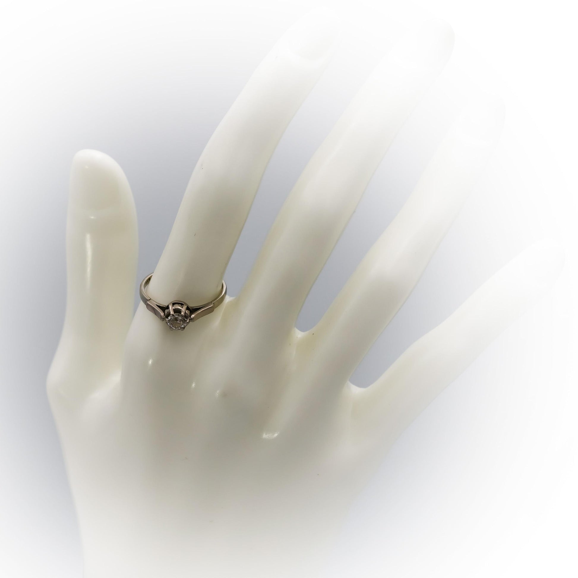 Antique Deco 14k White Gold Old Euro Diamond Ring 0.30CT Size 7.5