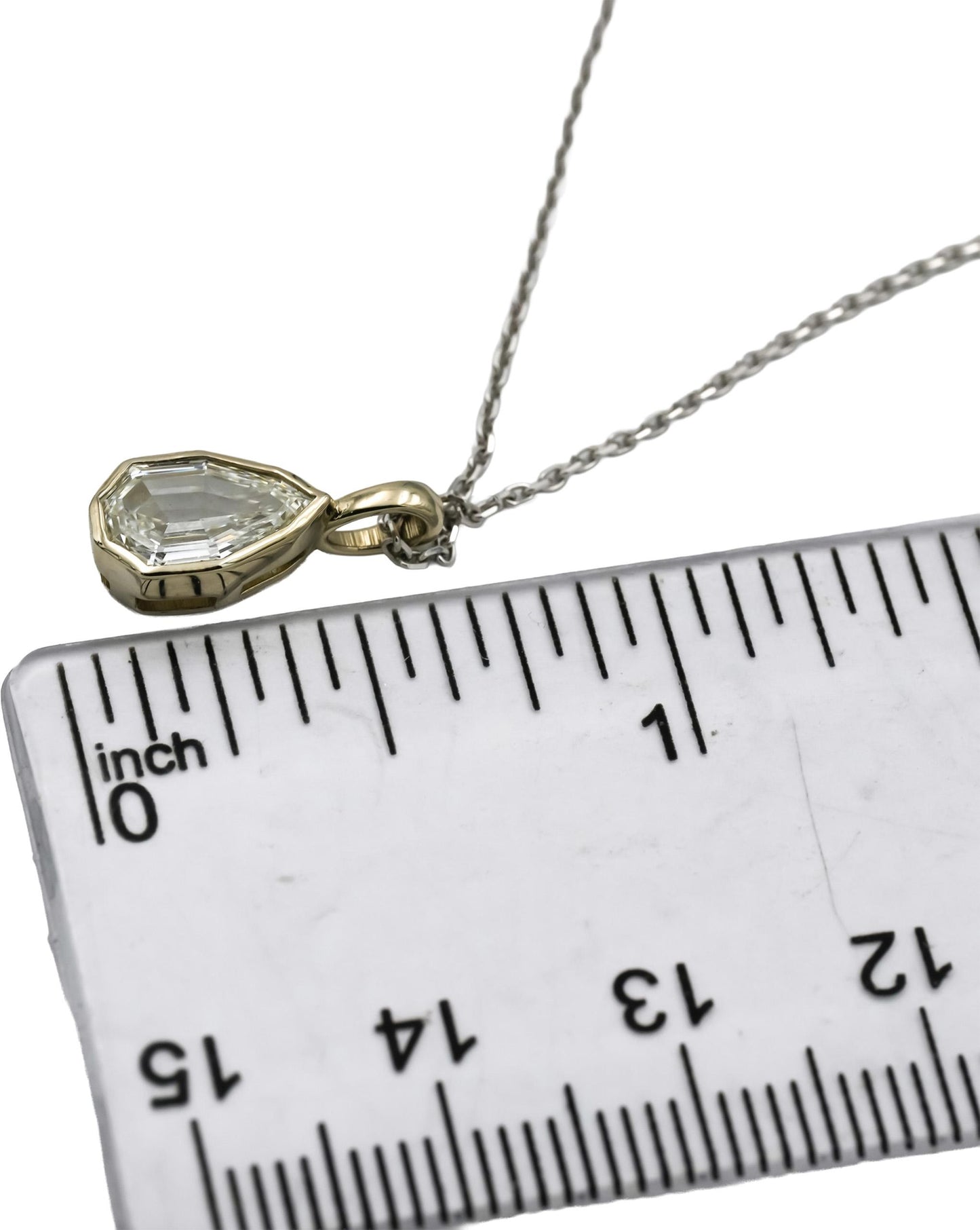 14k White Gold VS Pear Step Cut Diamond Solitaire Pendant Necklace 1.02CT