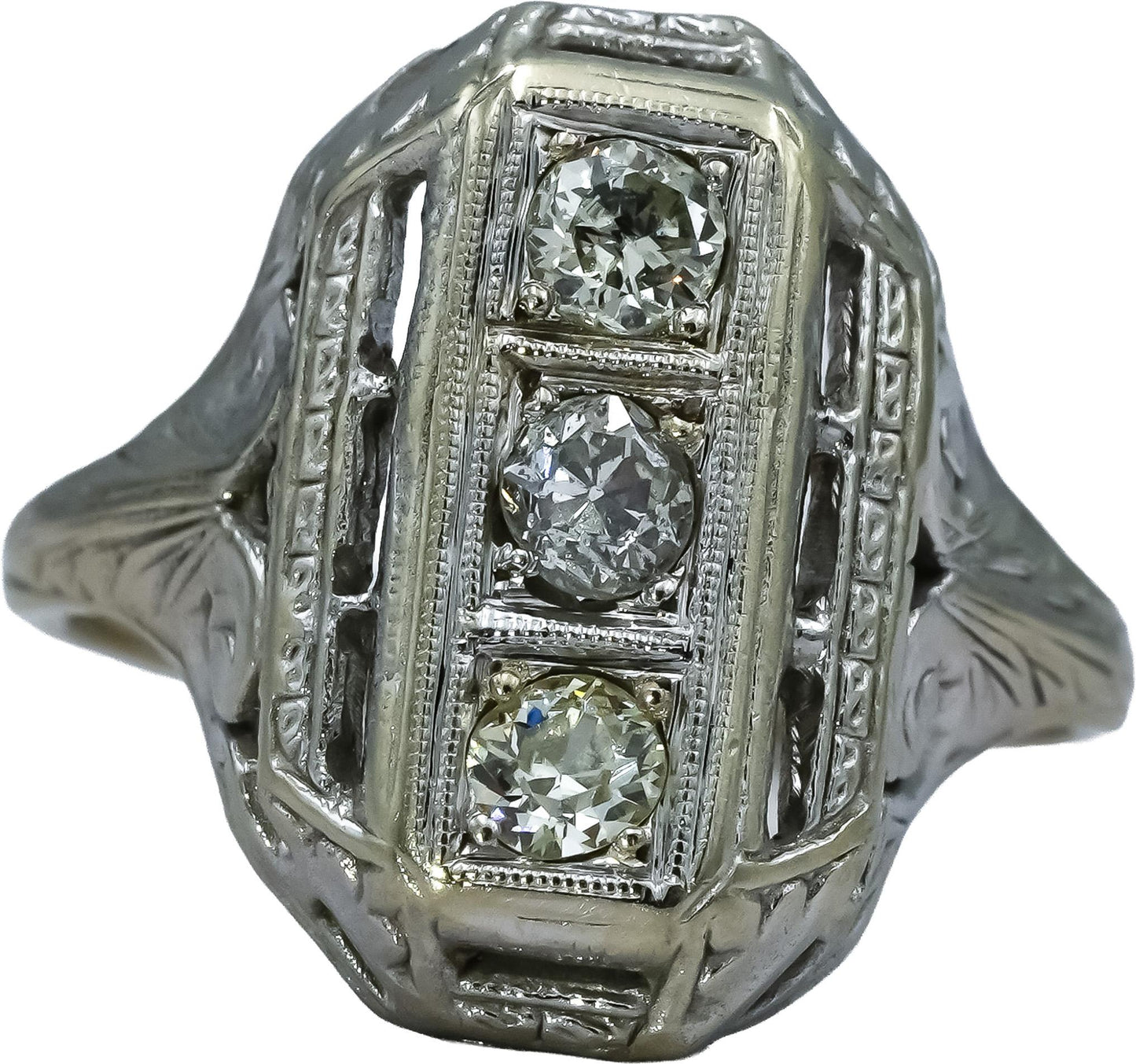14k White Gold Round Diamond Three Stone Ring 0.50CT Size 5.25