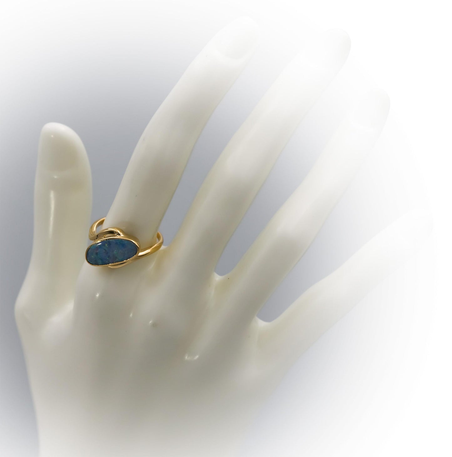 14k Yellow Gold Cabochon Bezel Set Opal Solitaire Ring Size 7.5