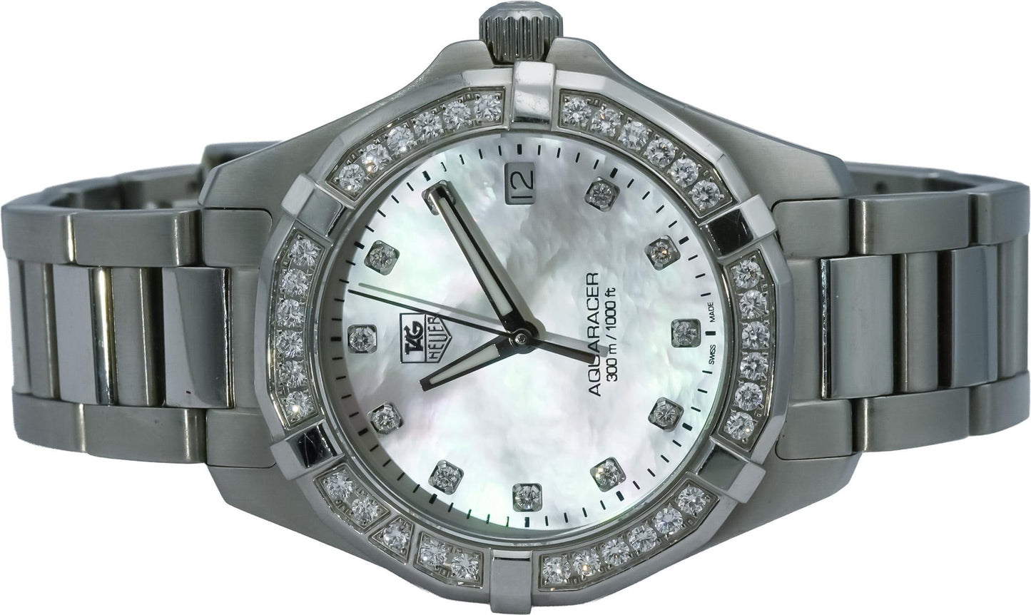 TAG Heuer Stainless Steel Aquaracer Lady MOP Dial Diamond Accent Watch WAY1314