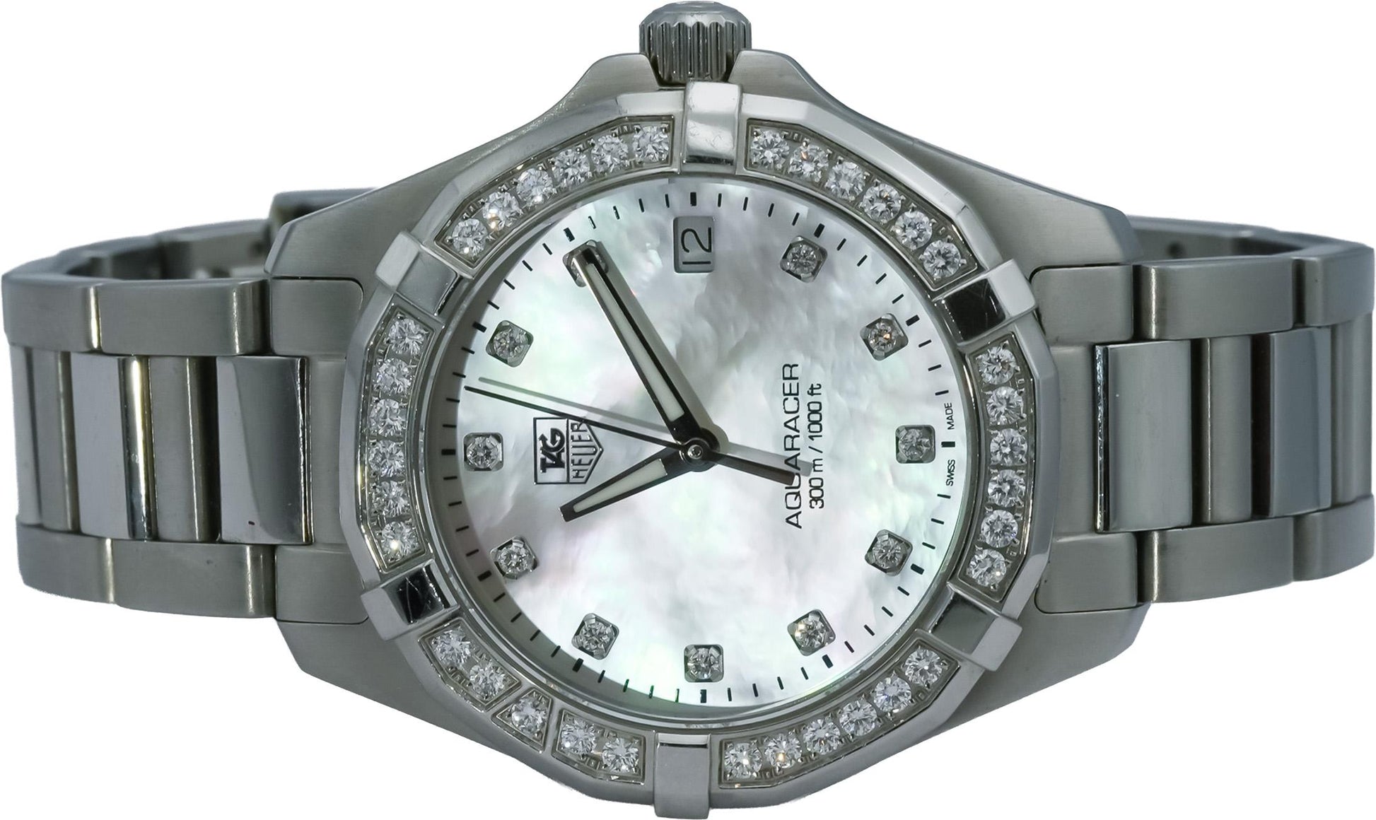 TAG Heuer Stainless Steel Aquaracer Lady MOP Dial Diamond Accent Watch WAY1314