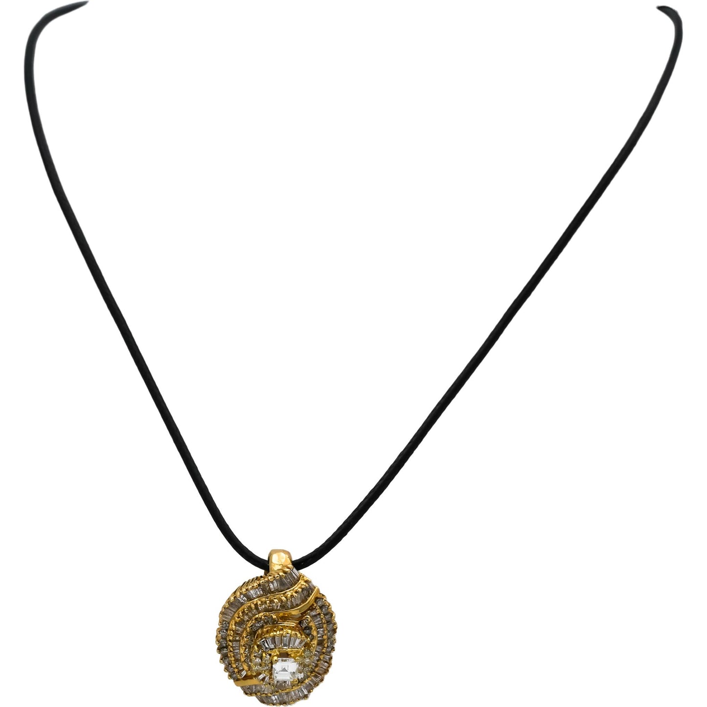 14k Yellow Gold Asscher Baguette Round Diamond Pendant Necklace 3.0CT