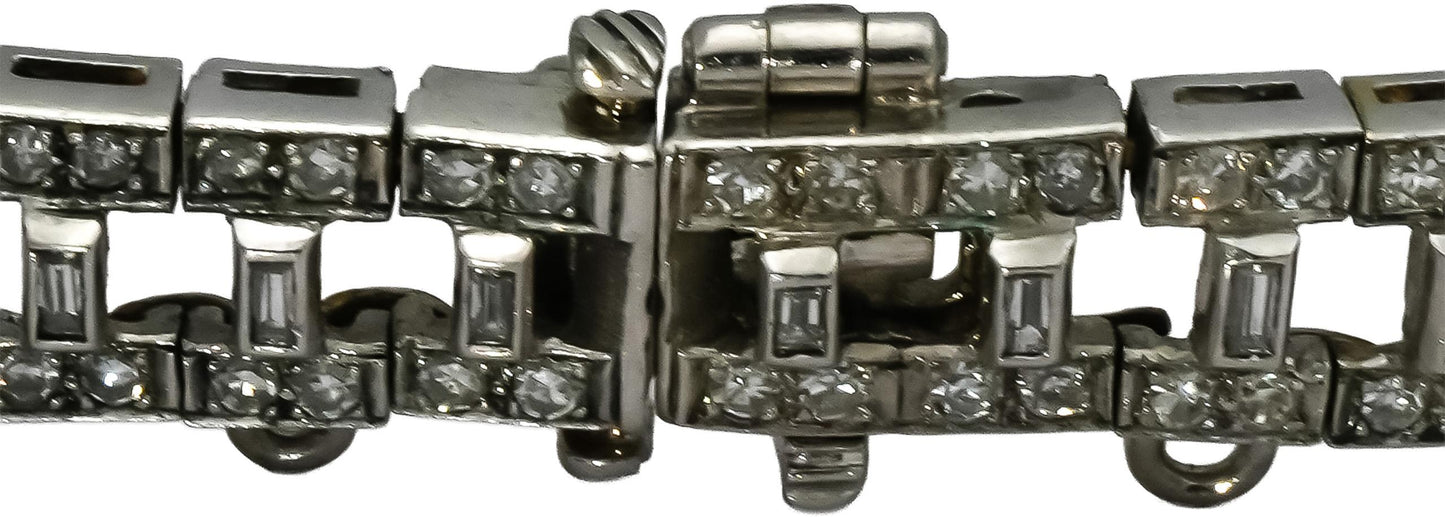 Vintage Antique Deco Platinum VS Diamond and Emerald Bracelet 6.50-7.0CT