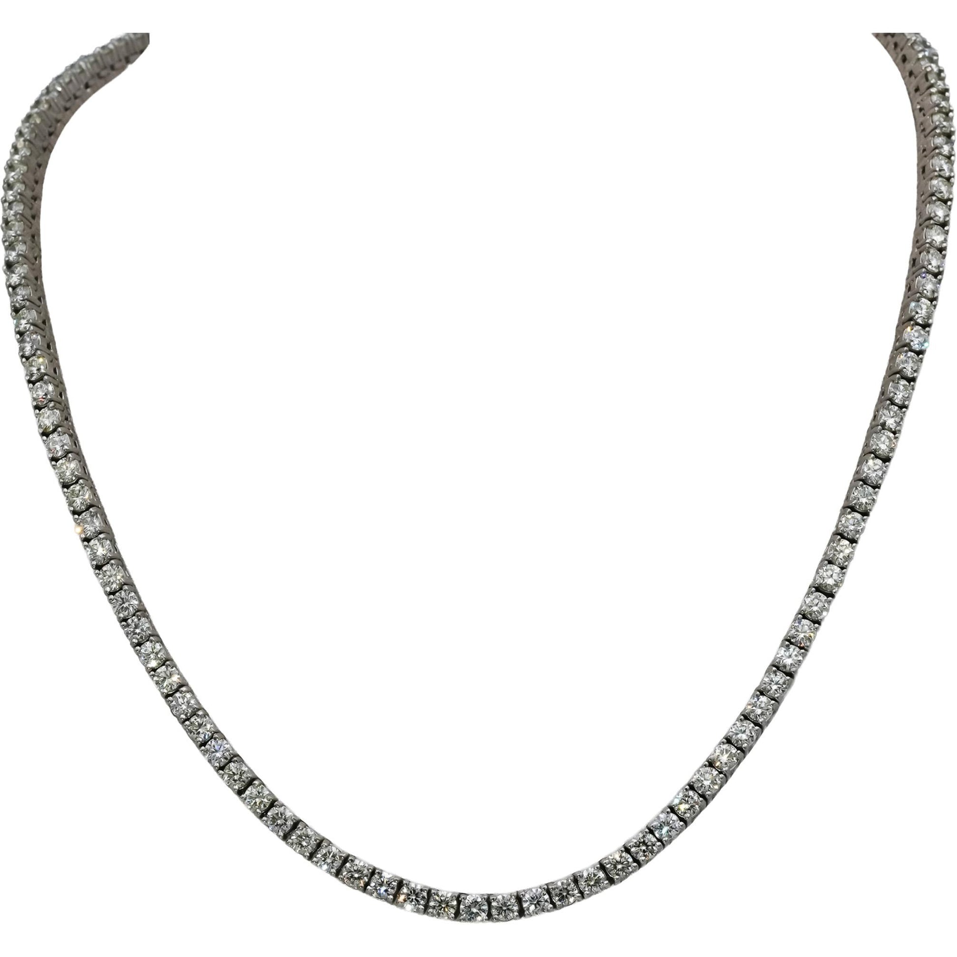 14k White Gold Round Diamond Tennis Necklace 13.0CT