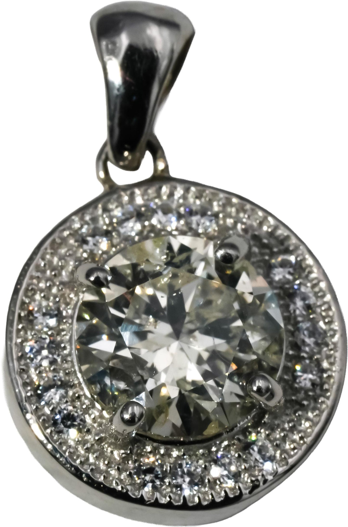 14k White Gold Round Diamond Pendant 1.78CT w/ 1.53CT Center