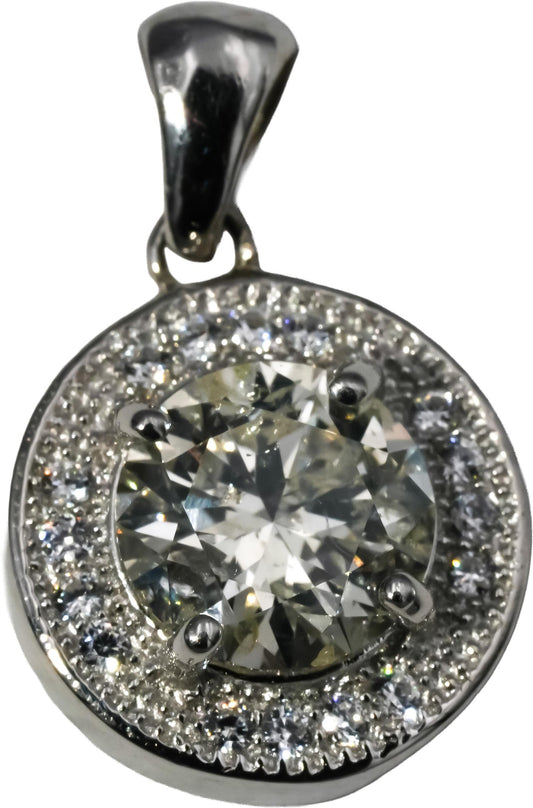 14k White Gold Round Diamond Pendant 1.78CT w/ 1.53CT Center