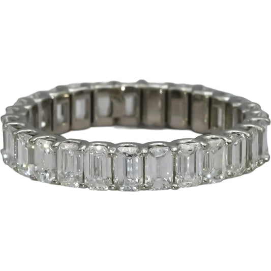 14k White Gold VS Emerald Cut Diamond Eternity Band Ring 3.23CT Size 7