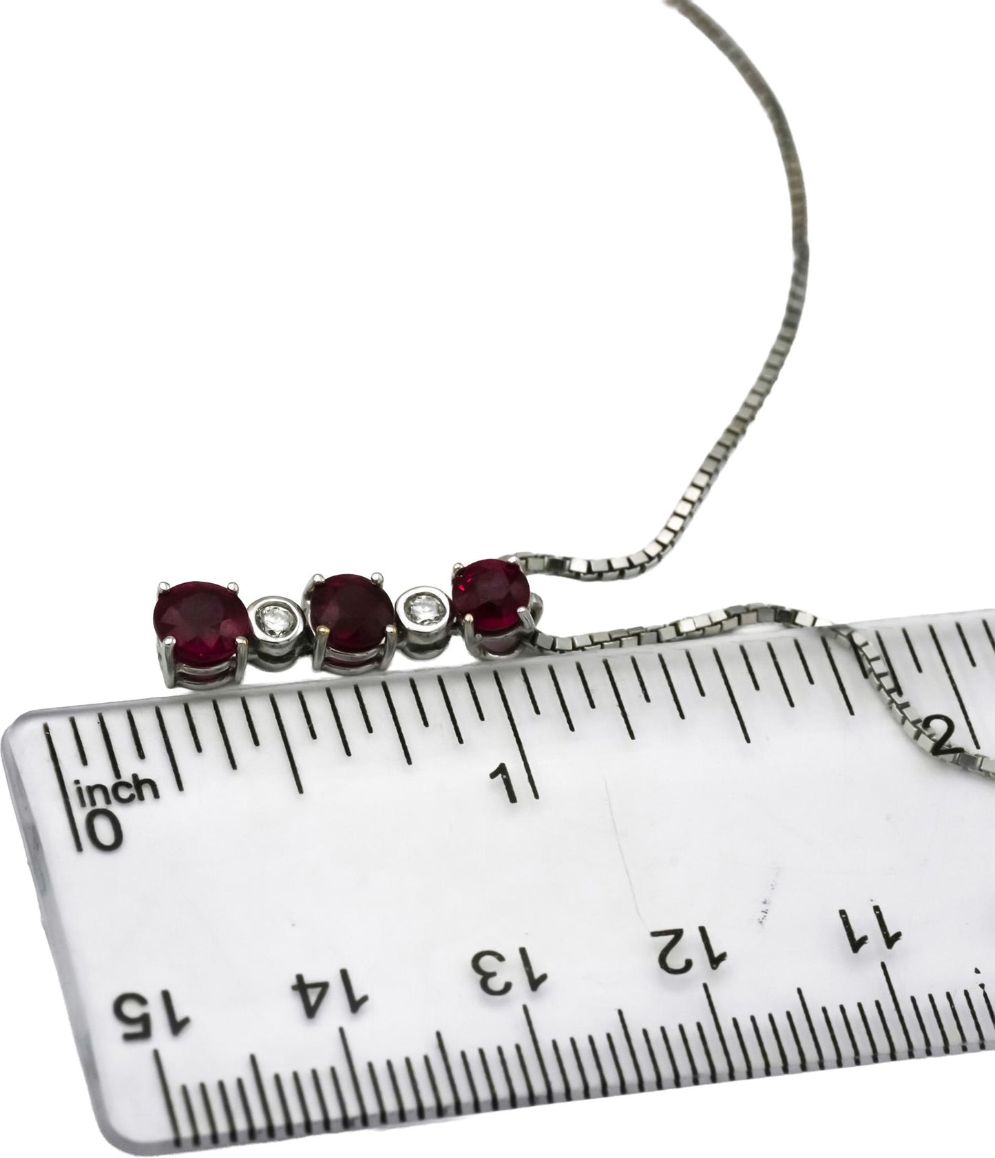 14k White Gold VS Diamond and Ruby Pendant Necklace 1.65CT