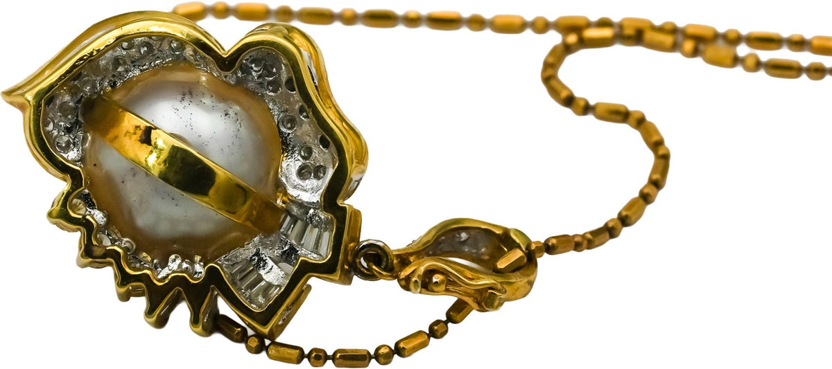18k Yellow Gold VS Diamond and 12.5mm Pearl Pendant Necklace 0.75CT