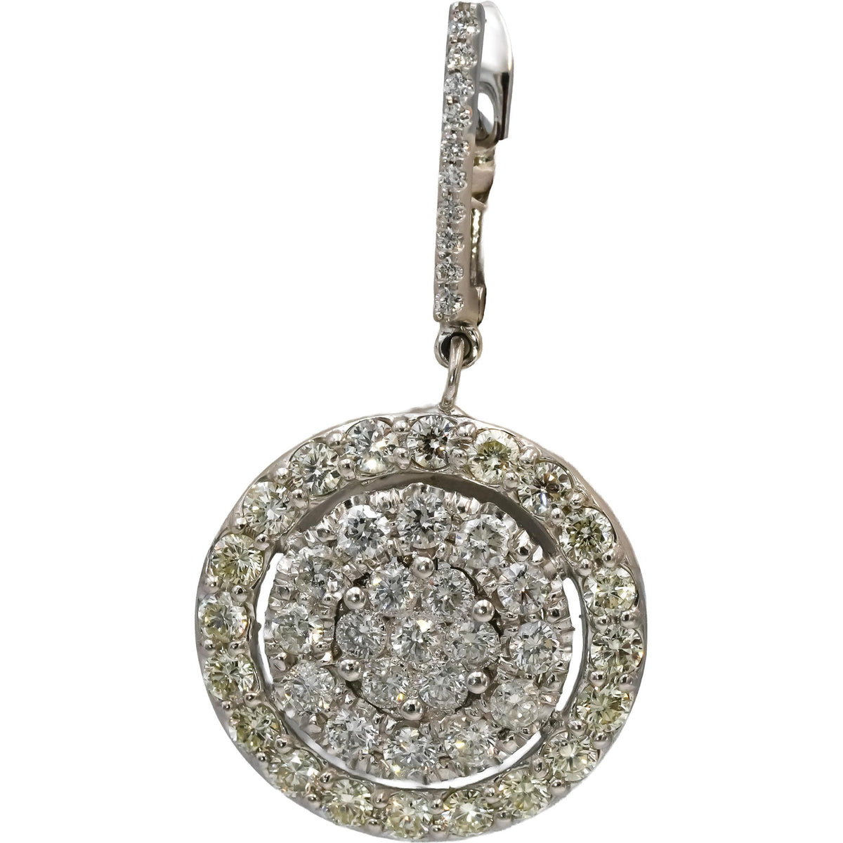 14k White Gold Round Diamond Cluster Circle Dangle Drop Earrings 4.0CT