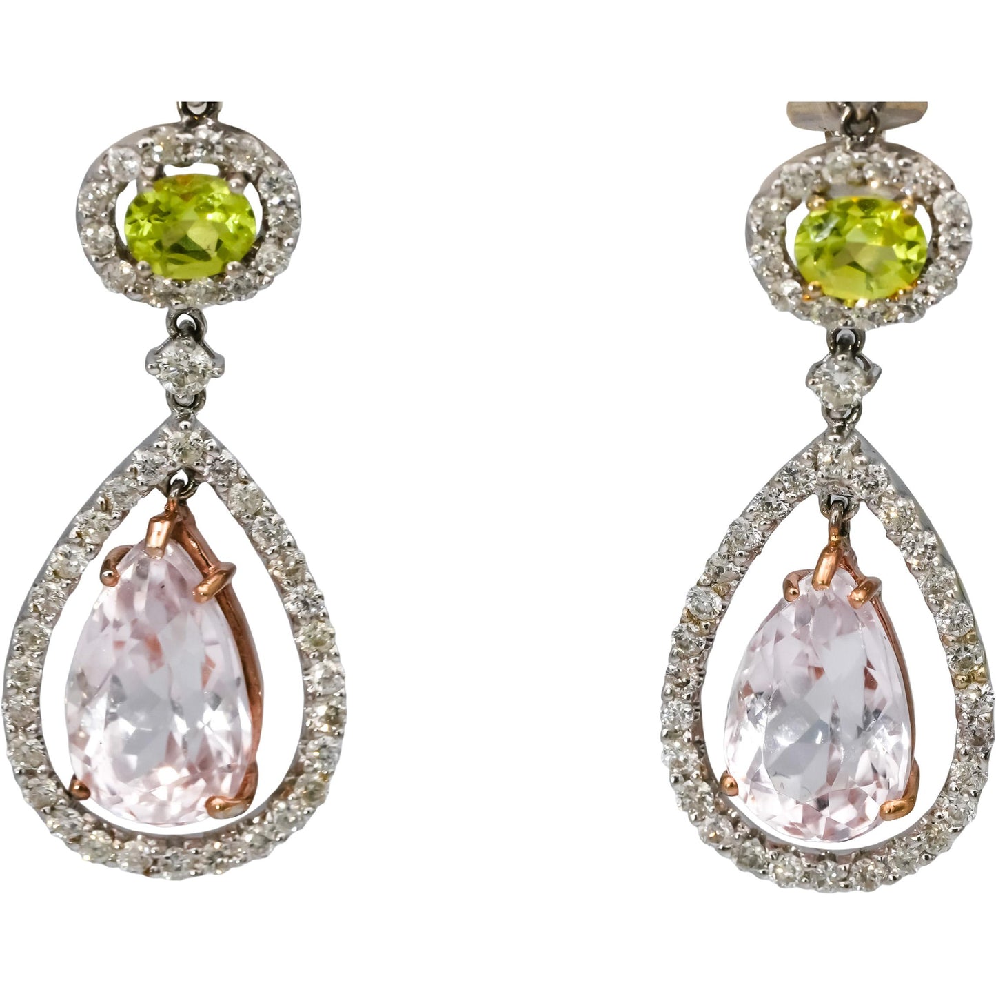 18k White Gold Diamond Aquamarine Yellow Topaz Dangle Earrings 1.50CT