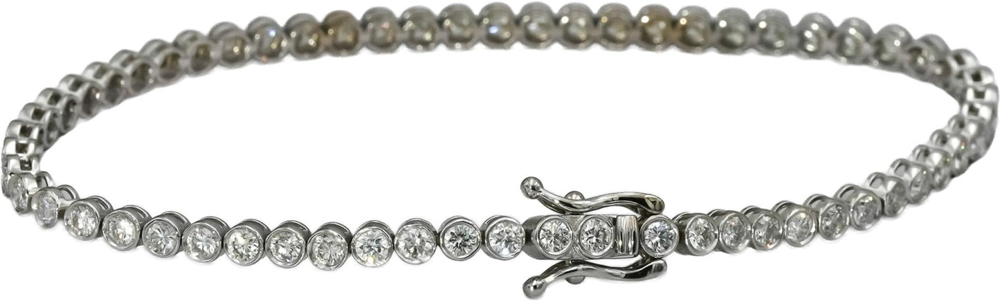 14k White Gold VS Round Bezel Set Diamond Tennis Bracelet 2.86CT