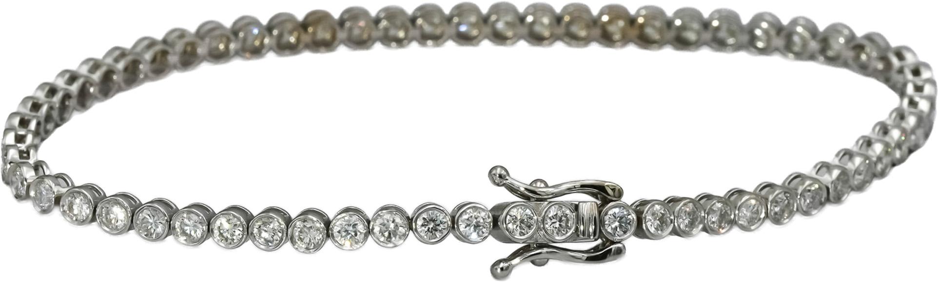 14k White Gold VS Round Bezel Set Diamond Tennis Bracelet 2.86CT