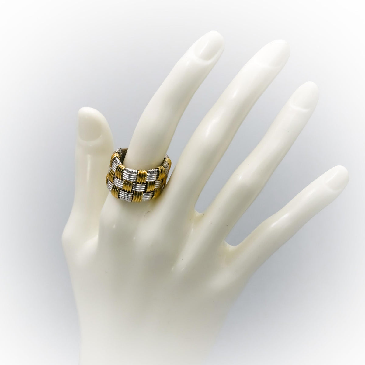 ROBERTO COIN 18k Yellow White Gold Basketweave Statement Flexible Ring Size 8