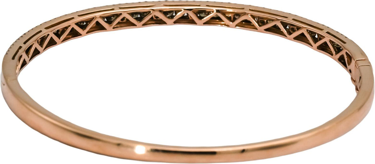 LE VIAN 14k Rose Gold White & Chocolate Diamond Hinged Bangle Bracelet 2.50CT