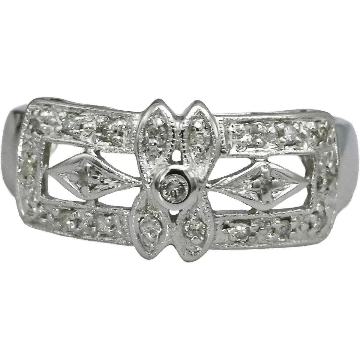 14k White Gold Round Diamond Milgrain Ring 0.25CT Size 6.25