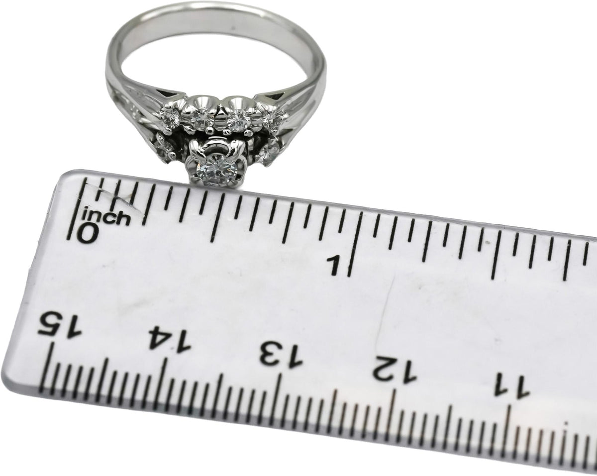 Vintage Antique 14k White Gold Diamond Ring 0.50CT w/ 0.25CT Center Size 8