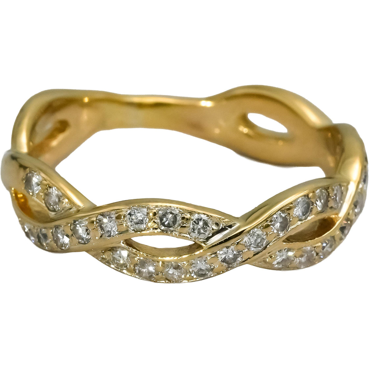 14k Yellow Gold Round Diamond Entwined Twisted Band Ring 0.66CT Size 9.5