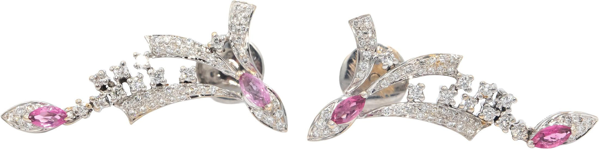 Diamond Pink Sapphire 14K White Gold Earrings and Pendant Necklace Set 2.25CT