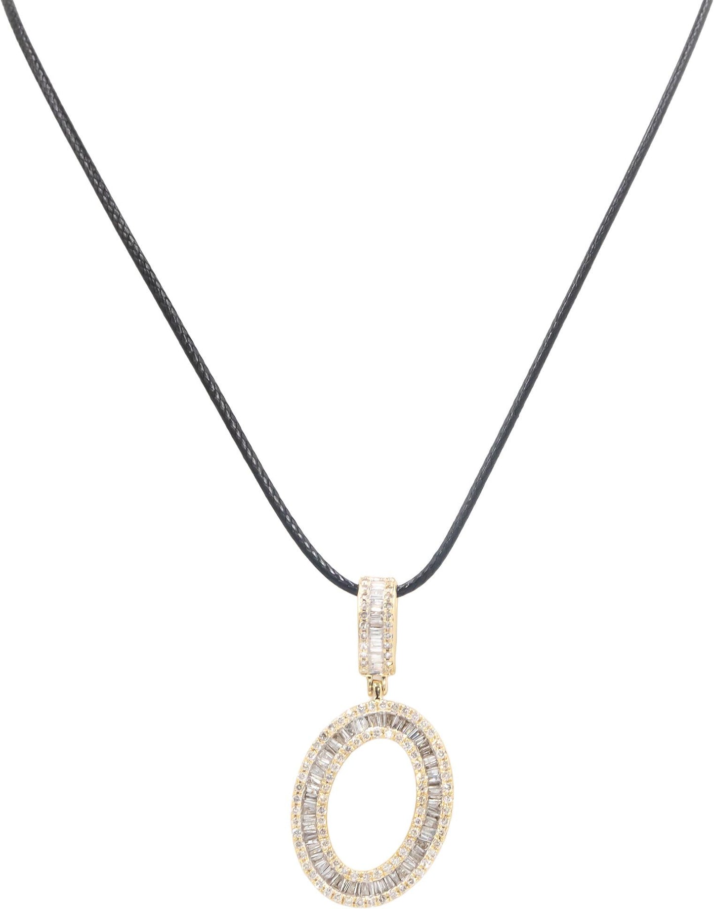 14k Yellow Gold Diamond Oval Pendant On Black Cord Necklace 2.50CT