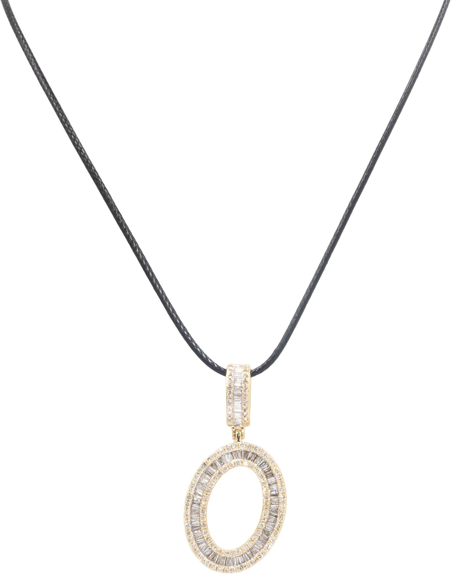 14k Yellow Gold Diamond Oval Pendant On Black Cord Necklace 2.50CT