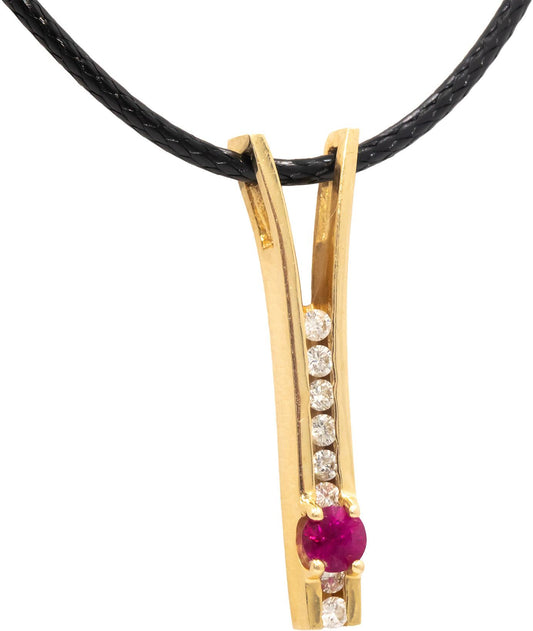 14k Yellow Gold Round Diamond and Ruby Pendant Necklace 0.58CTW