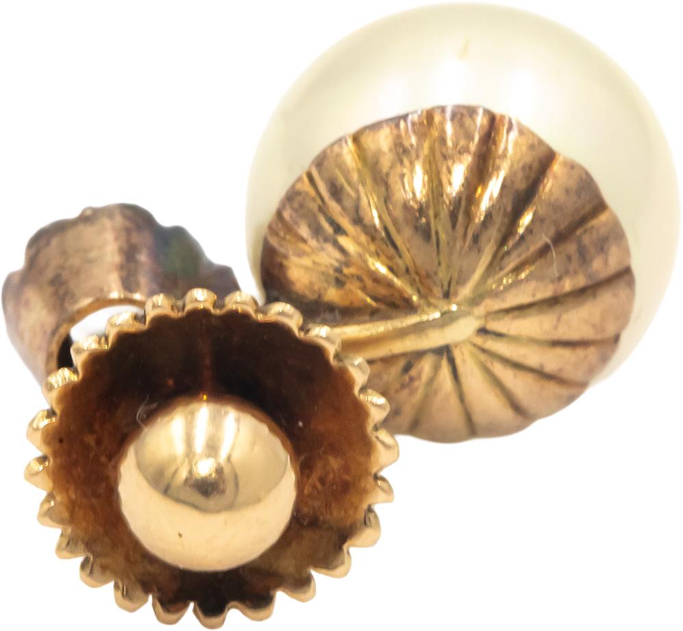 Antique 18K Gold Sterling Silver 0.10CT Diamond and 10mm Pearl Stud Earrings