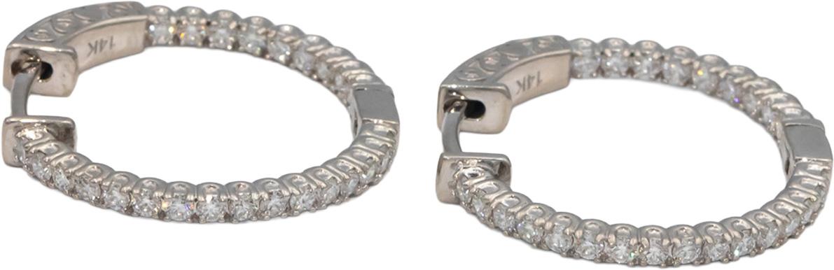 14k White Gold Round Diamond Inside Out Hoop Earrings 1.01CT