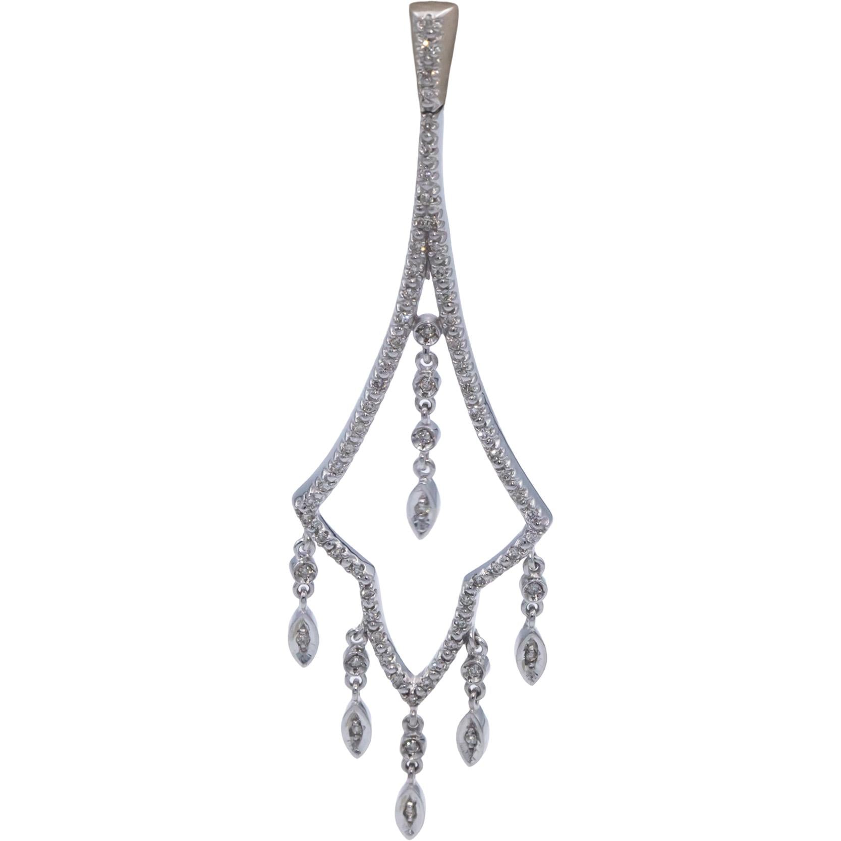 14k White Gold Round Diamond Chandelier Drop Dangle Earrings 0.50CT