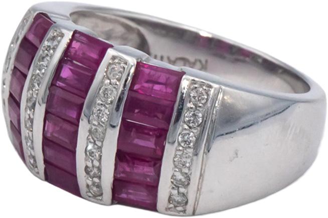 KALATI Designer 14k White Gold 1.25CT Diamond and Ruby Band Ring Size 6.75