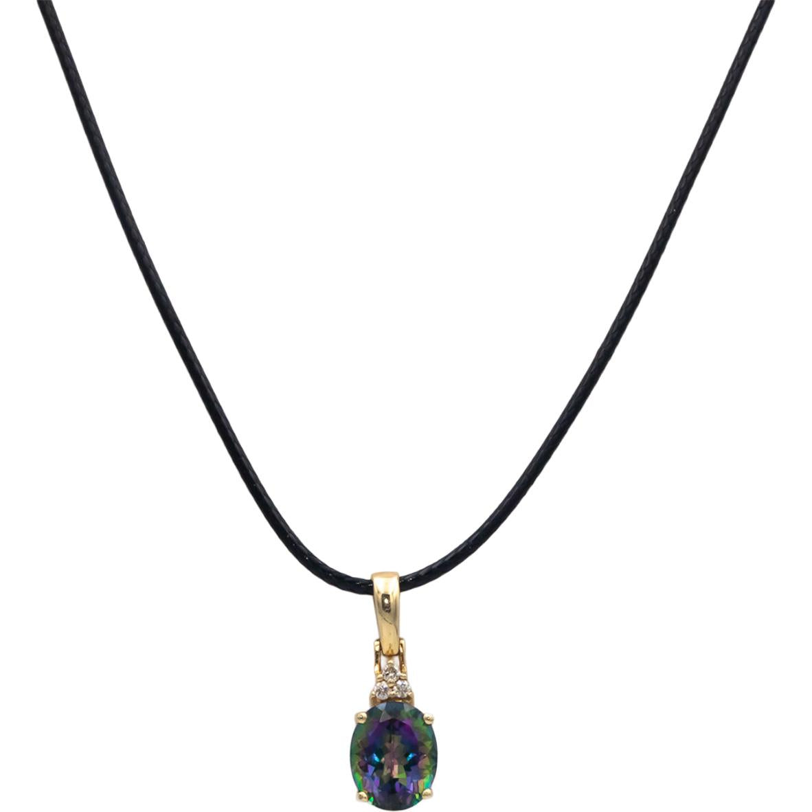 14k Yellow Gold 2.55CT Diamond and Mystic Topaz Pendant On Cord Necklace