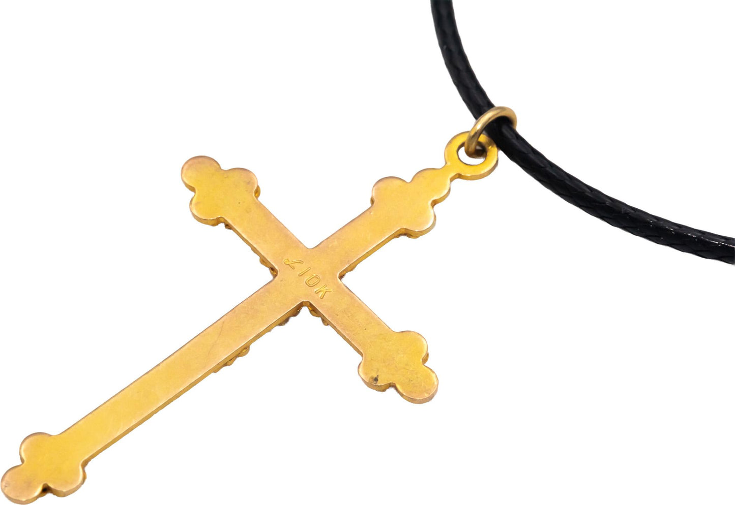 10k Yellow Gold Jewelry Cross Crucifix Pendant On Cord Necklace