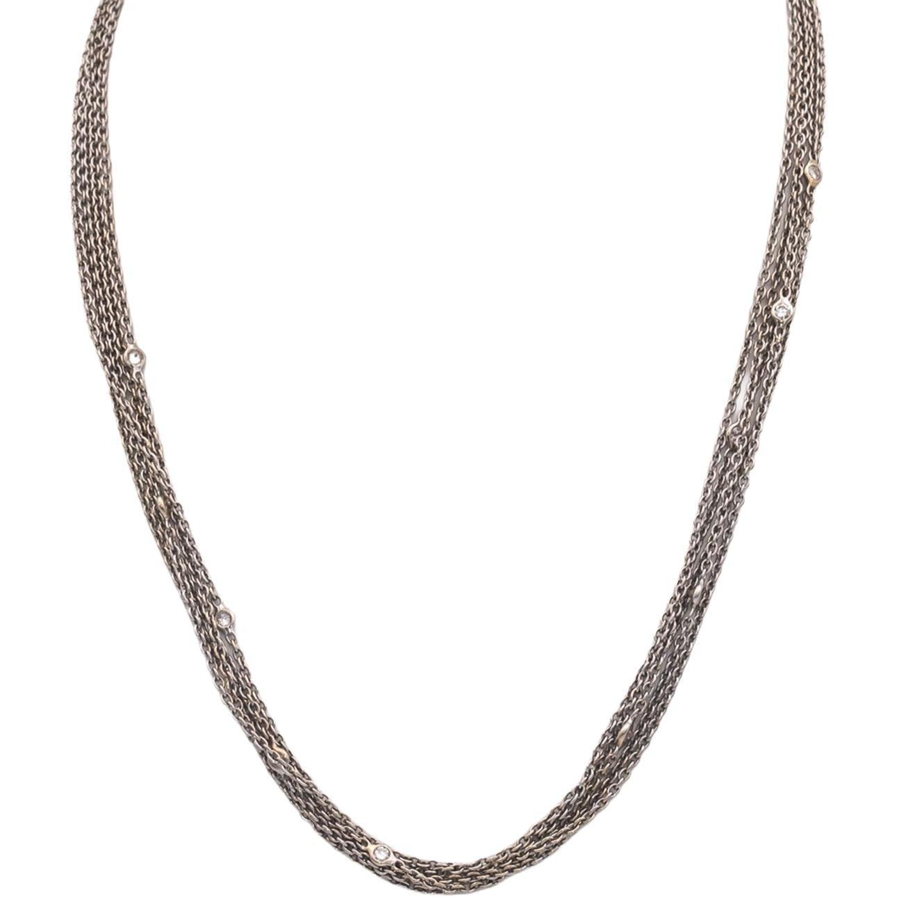 14k White Gold VS Round Diamond By The Yard Multi-Chain Necklace 0.45CT