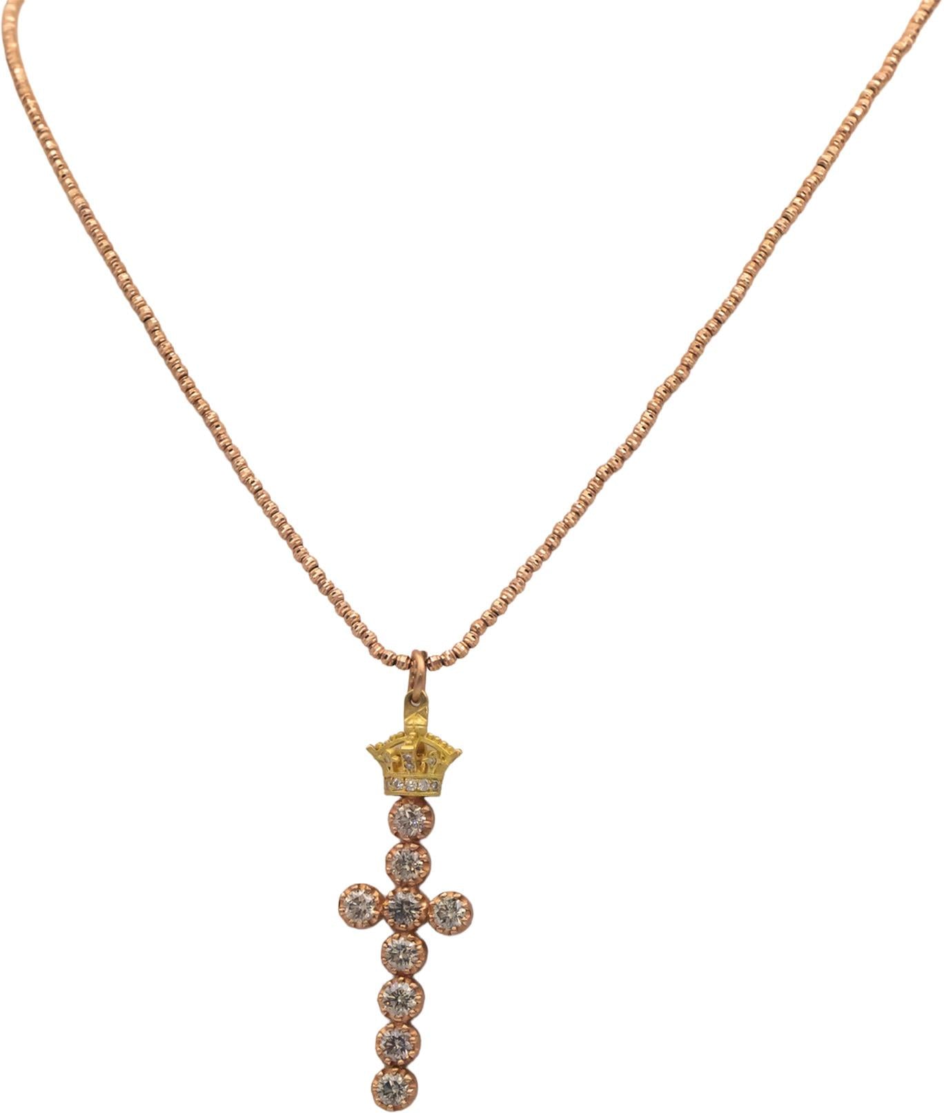 14k Yellow Gold VS Diamond Crown Crucifix Cross Pendant Necklace 2.50CT