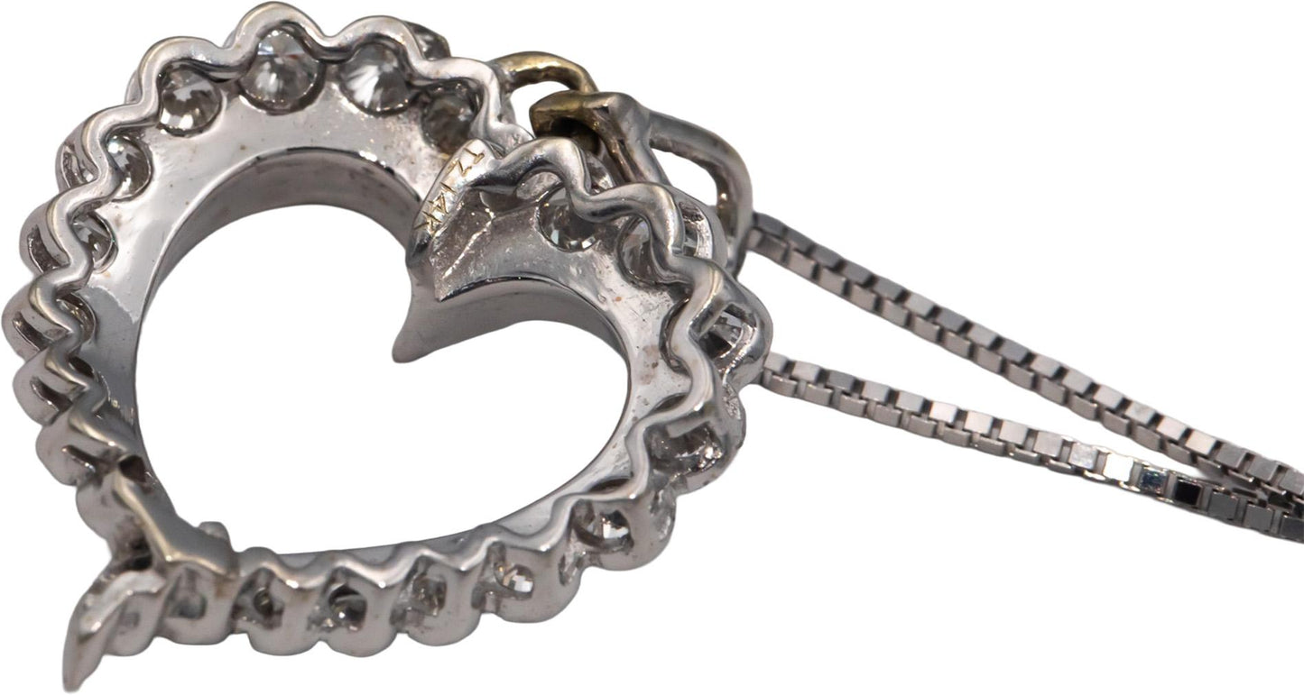 14k White Gold VS Diamond Open Heart Pendant Chain Necklace 1.0CT