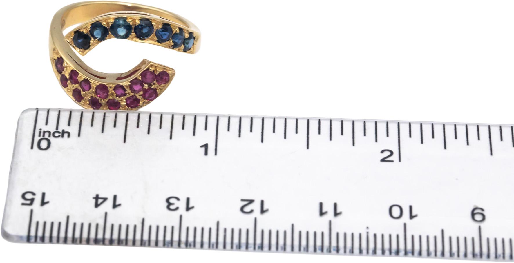 18k Yellow Gold Jewelry 1.75CT Ruby and Sapphire Crossover Ring Size 8.25
